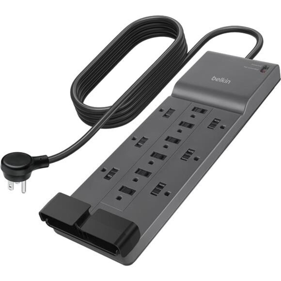 12-Outlet Surge Protector Power Strip w/ 12 AC Outlets & 8ft Flat Plug - Picture 1 of 7